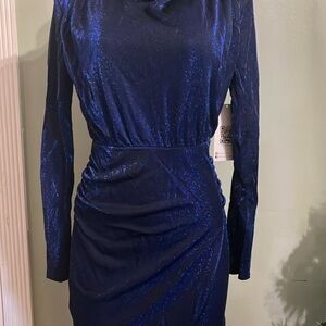 Emerald Sundae Shimmering Navy Long Sleeve Dress